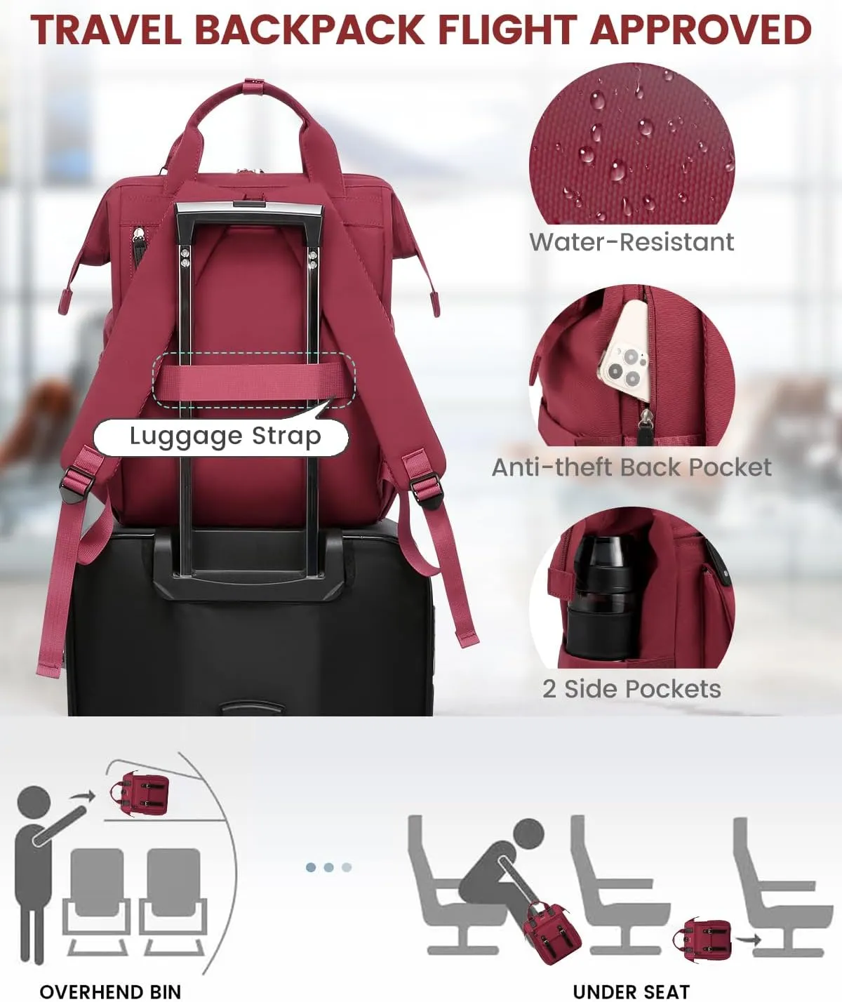 LOVEVOOK Laptop Backpack for Women Work Travel Backpack College Backpack Business Commuter Computer Bag Teacher Doctor Nurse Bags Purse, 17 Inch, Wine Red-black