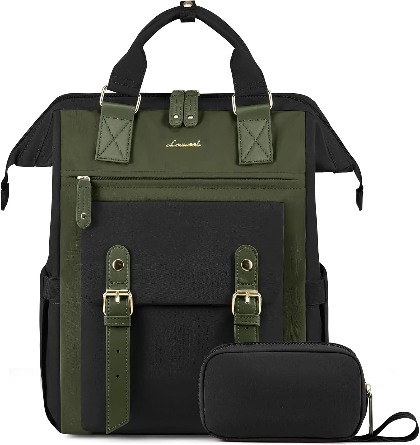 LOVEVOOK Laptop Backpack for Women Work Travel Backpack Purse, Nurse Bags Teacher Doctor Commuter Business Computer Bag, College Backpack Stylish Daypack, 15.6 Inch, Black-army green-army green