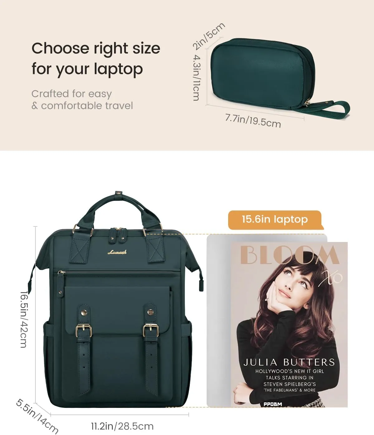 LOVEVOOK Laptop Backpack for Women Work Travel Backpack Purse, Nurse Bags Teacher Doctor Commuter Business Computer Bag, College Backpack Stylish Daypack, 15.6 Inch, Dark green-dark green
