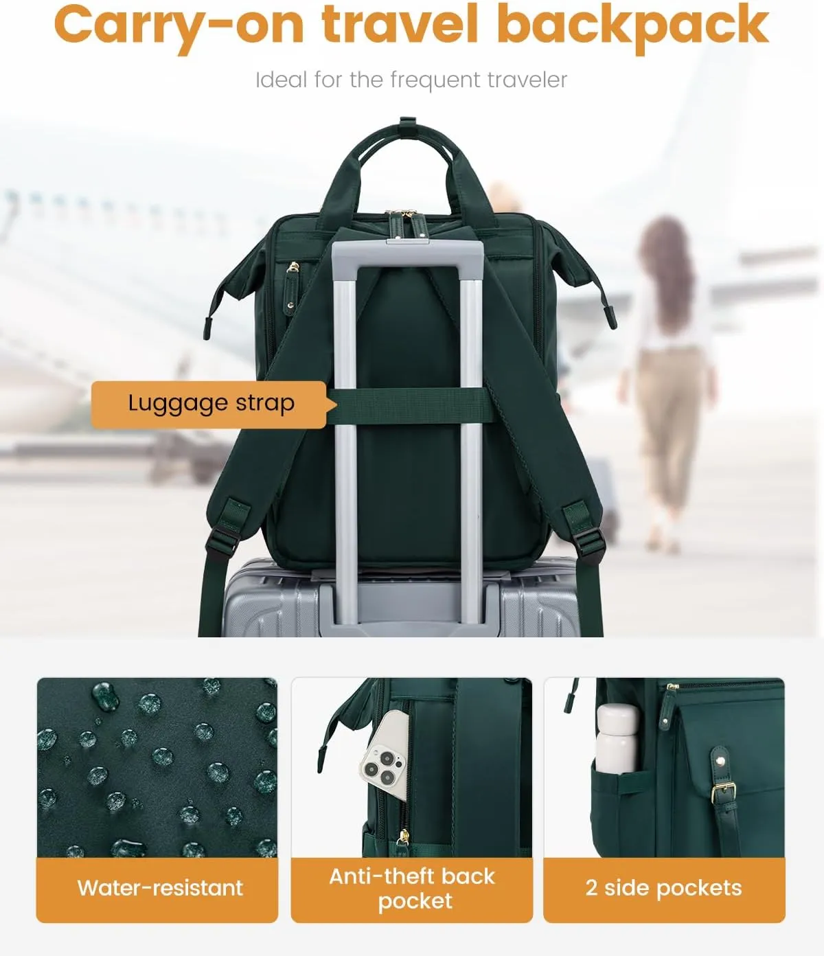 LOVEVOOK Laptop Backpack for Women Work Travel Backpack Purse, Nurse Bags Teacher Doctor Commuter Business Computer Bag, College Backpack Stylish Daypack, 15.6 Inch, Dark green-dark green