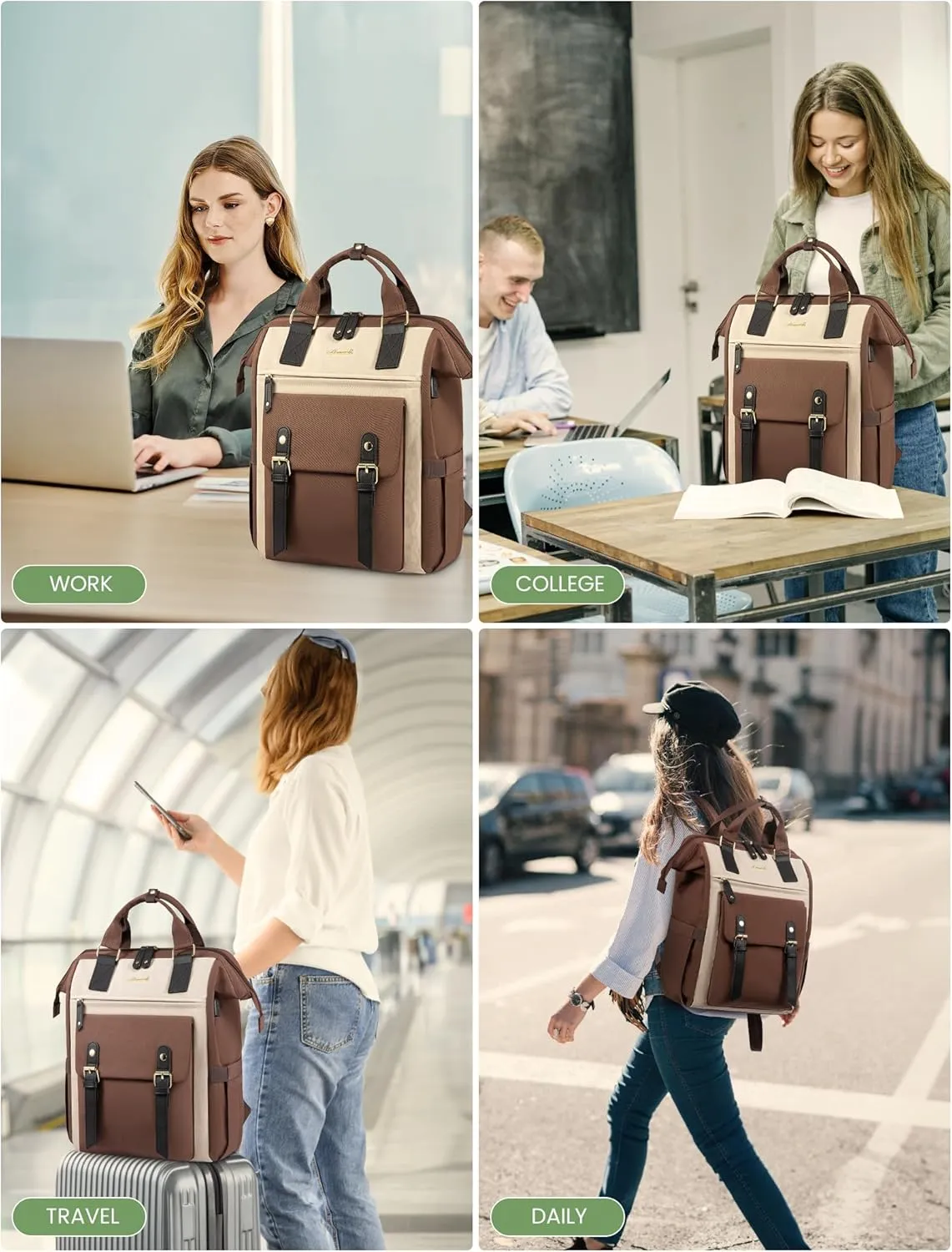 LOVEVOOK Laptop Backpack for Women Work Travel Backpack, Stylish College Backpack Purse, Business Computer Bag Commuter Teacher Doctor Nurse Bags, Casual Daypack, 15.6 Inch, Coffee-apricot-black