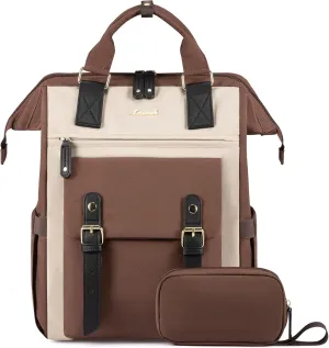 LOVEVOOK Laptop Backpack for Women Work Travel Backpack, Stylish College Backpack Purse, Business Computer Bag Commuter Teacher Doctor Nurse Bags, Casual Daypack, 15.6 Inch, Coffee-apricot-black