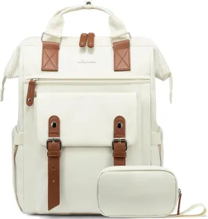 LOVEVOOK Laptop Backpack for Women Work Travel Commuter Backpack Business Computer Bag Teacher Doctor Nurse Bags College Backpack Purse, 15.6 Inch, Beige-Brown-Brown