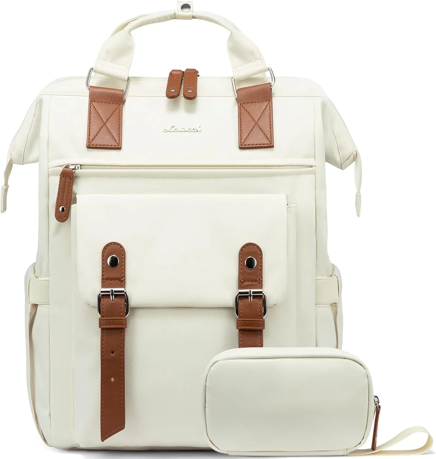 LOVEVOOK Laptop Backpack for Women Work Travel Commuter Backpack Business Computer Bag Teacher Doctor Nurse Bags College Backpack Purse, 15.6 Inch, Beige-Brown-Brown