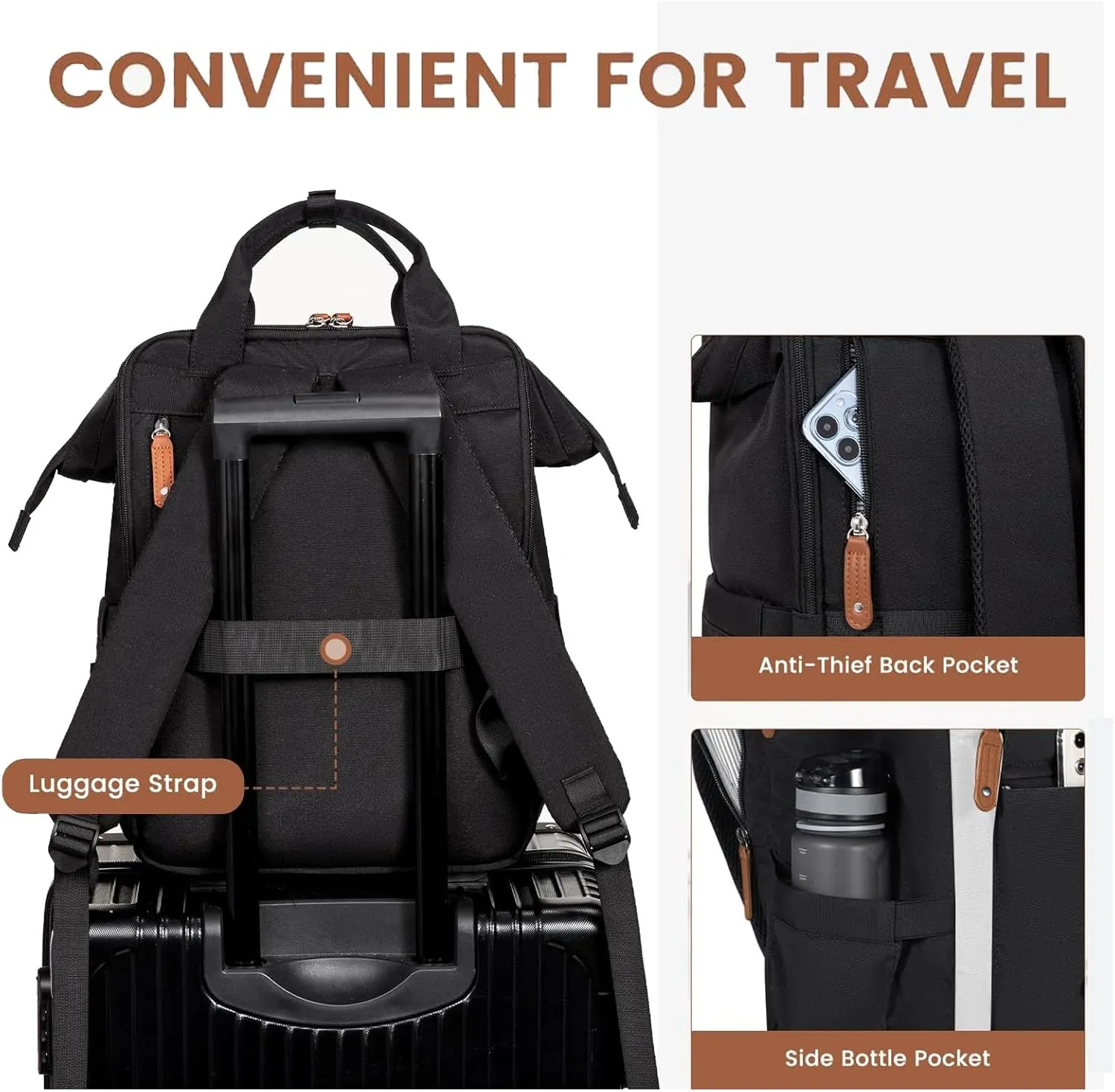 LOVEVOOK Laptop Backpack, Travel Bag with 17.3 inch Laptop Compartment, Water Resistant Teacher Nurse Doctor Work Bag, Anti-theft Daypack, Black Brown