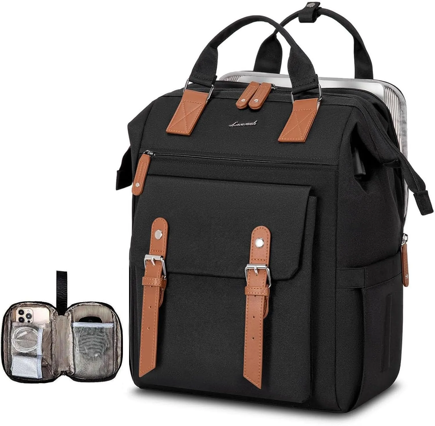 LOVEVOOK Laptop Backpack, Travel Bag with 17.3 inch Laptop Compartment, Water Resistant Teacher Nurse Doctor Work Bag, Anti-theft Daypack, Black Brown