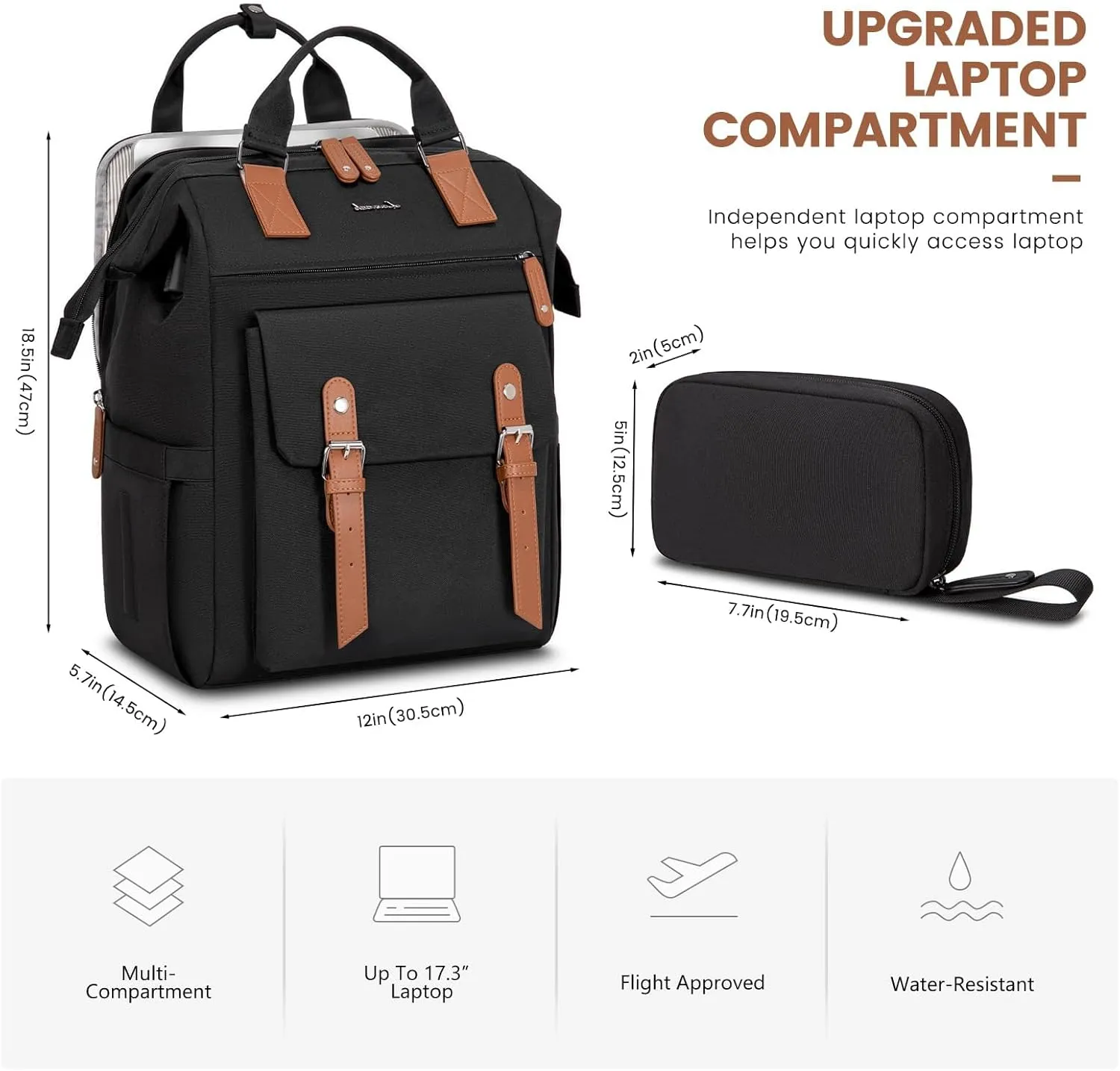 LOVEVOOK Laptop Backpack, Travel Bag with 17.3 inch Laptop Compartment, Water Resistant Teacher Nurse Doctor Work Bag, Anti-theft Daypack, Black Brown