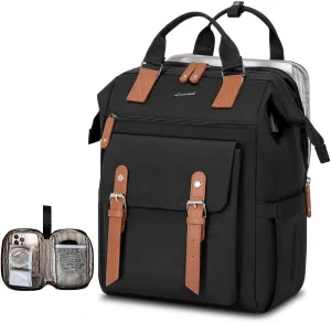 LOVEVOOK Laptop Backpack, Travel Bag with 17.3 inch Laptop Compartment, Water Resistant Teacher Nurse Doctor Work Bag, Anti-theft Daypack, Black Brown