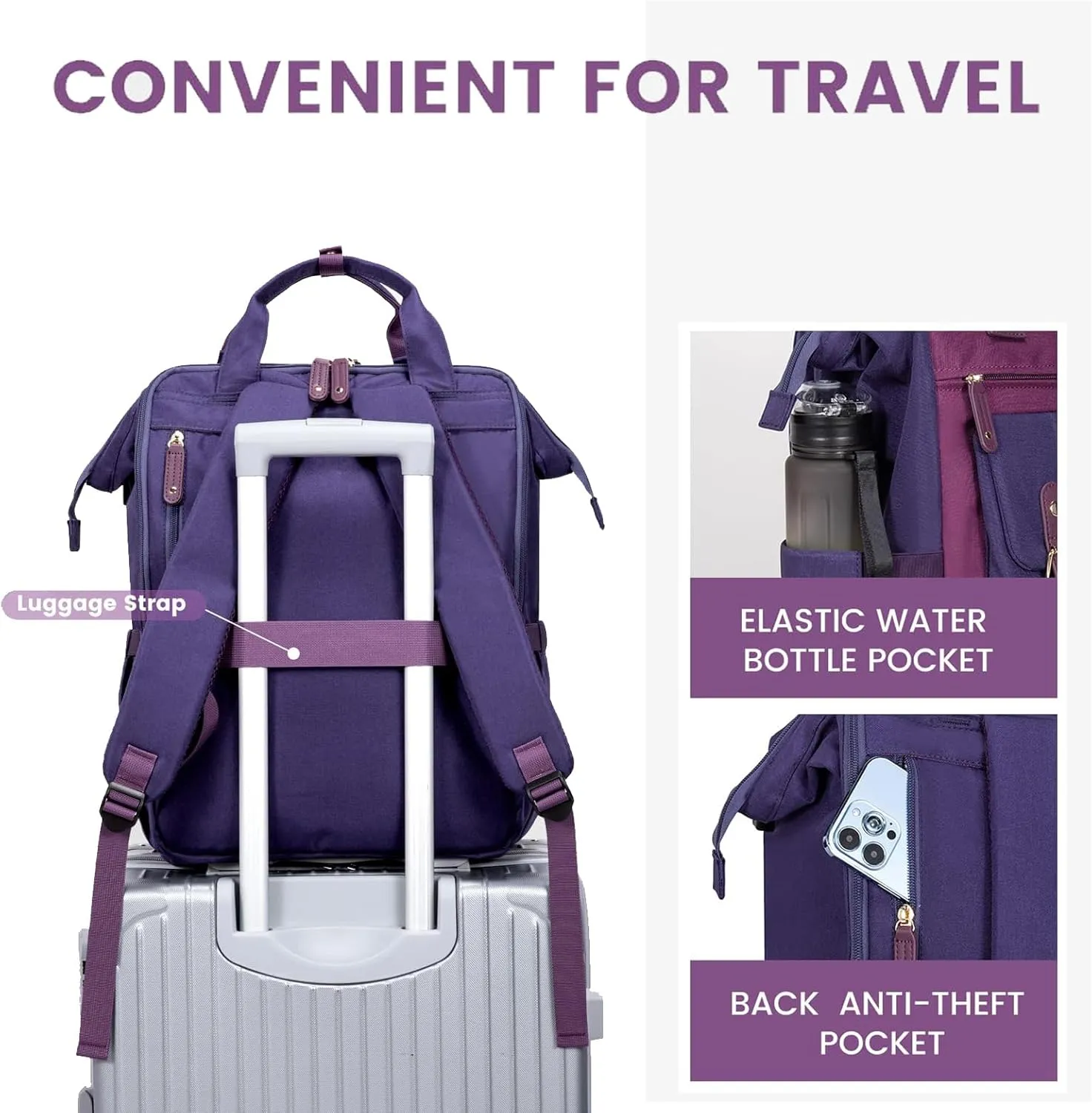 LOVEVOOK Laptop Backpack, Travel Bag with 17.3 inch Laptop Compartment, Water Resistant Teacher Nurse Doctor Work Bag, Anti-theft Daypack, Purple Blue