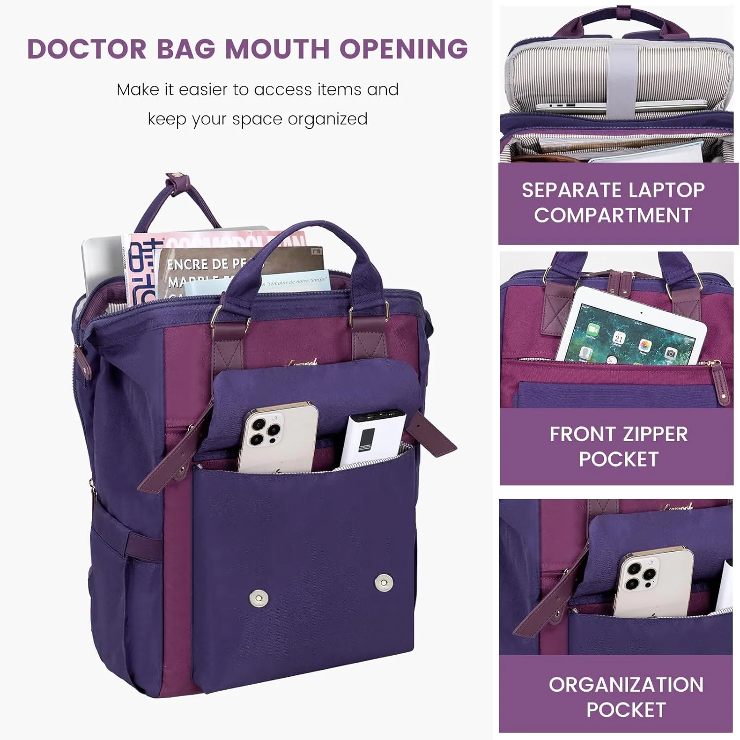 LOVEVOOK Laptop Backpack, Travel Bag with 17.3 inch Laptop Compartment, Water Resistant Teacher Nurse Doctor Work Bag, Anti-theft Daypack, Purple Blue