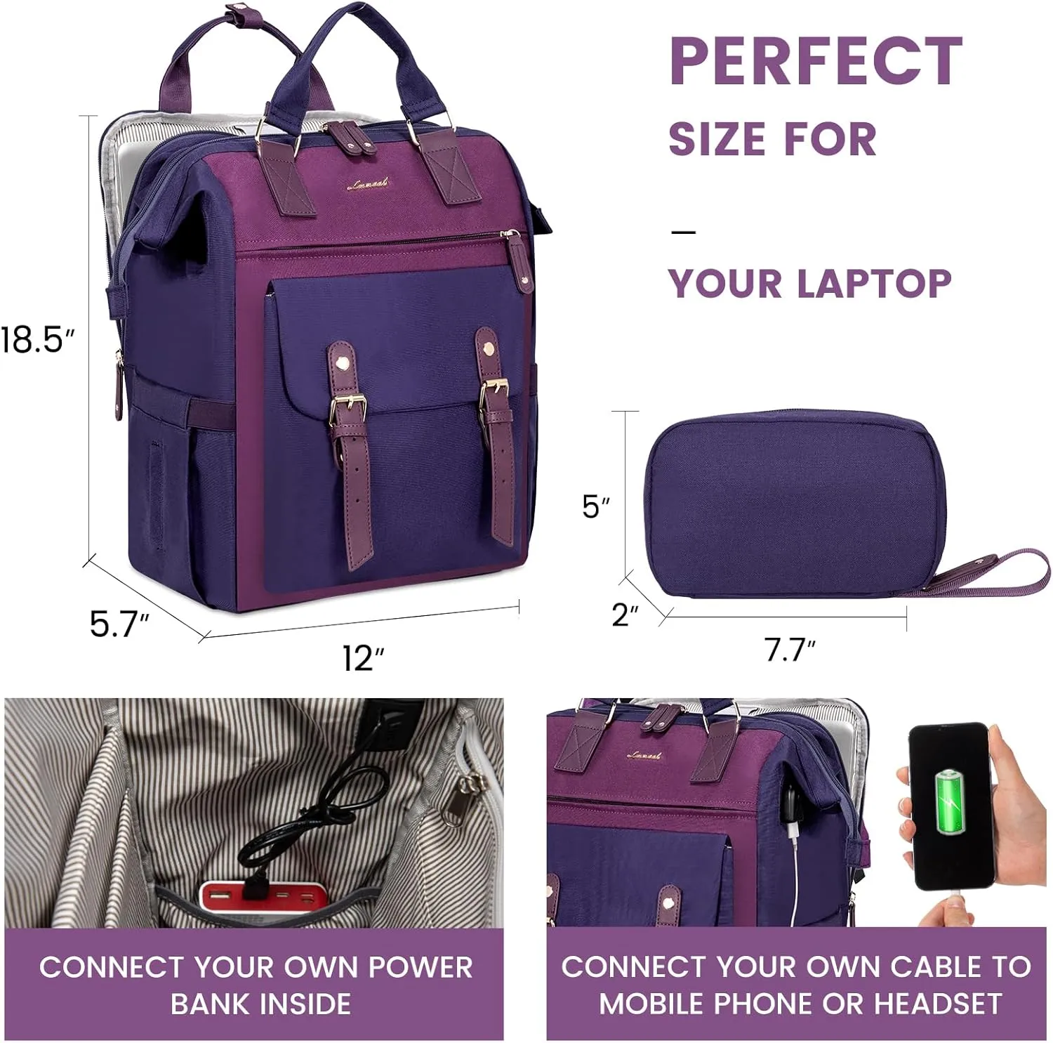LOVEVOOK Laptop Backpack, Travel Bag with 17.3 inch Laptop Compartment, Water Resistant Teacher Nurse Doctor Work Bag, Anti-theft Daypack, Purple Blue