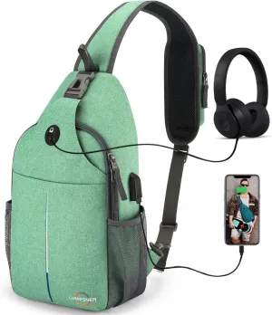 Lumesner Sling Bag Crossbody Backpack with USB Charging Port,Hiking Daypack Shoulder Bag Chest Bag for Hiking Walking Travel