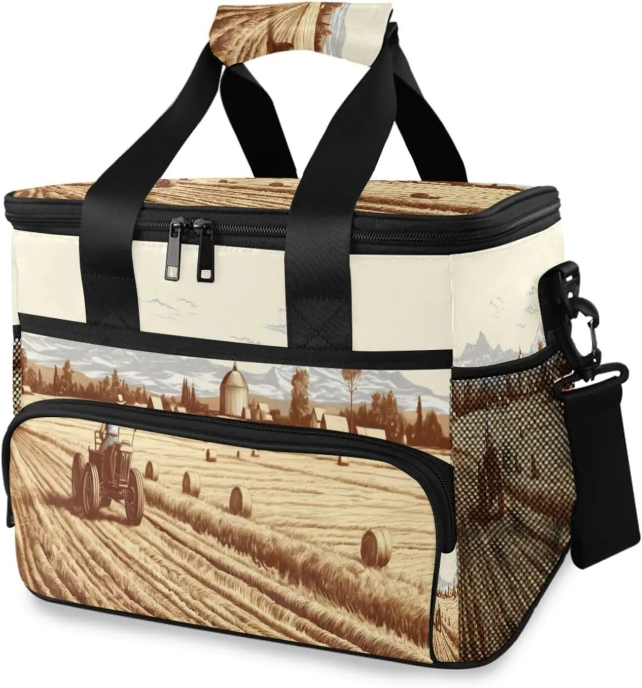 Lunch Bag Farmland Insulated Cooler Bag Reusable Lunch Box with Shoulder Strap for Picnic Hiking Camping Work