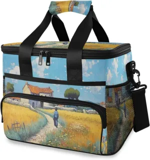 Lunch Bag Farmland Painting Insulated Cooler Bag Reusable Lunch Box with Shoulder Strap for Picnic Hiking Camping Work