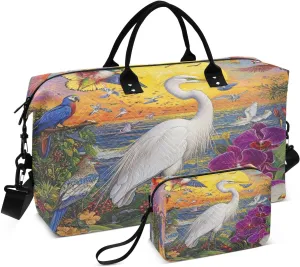 Macaw Orchids Sunset Sports Gym Bag for Women Men Travel Duffel Bag Weekend Overnight Carry on Bag with Toiletry Bag Hospital Bag for Yoga Workout Swimming Hospital Plane