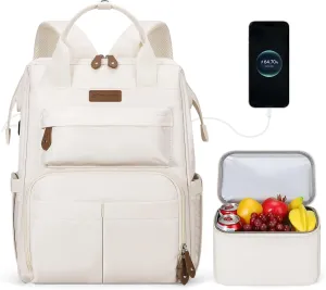 Maelstrom Travel Backpack for Women Men,Laptop Backpack Fits 15.6-17.3 Inch Laptop, Nurse/Teacher/Work Bag with Insulated Lunch Box,Water Resistant Carry On Backpack,Beige