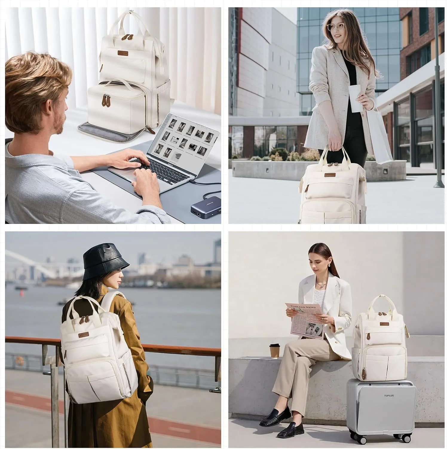 Maelstrom Travel Backpack for Women Men,Laptop Backpack Fits 15.6-17.3 Inch Laptop, Nurse/Teacher/Work Bag with Insulated Lunch Box,Water Resistant Carry On Backpack,Beige