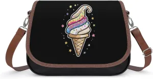 Magic Ice Cream Cone Leather Crossbody Bags for Women Travel Shoulder Backpack Messenger Bag Adjustable Shoulder Strap