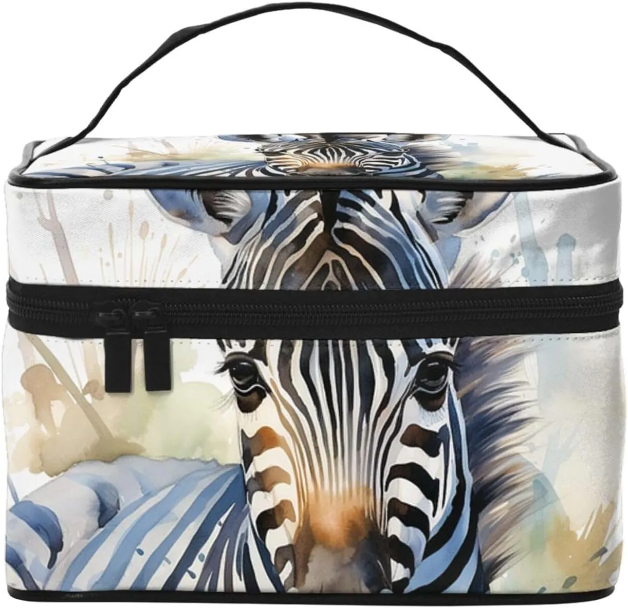 Makeup Bag for Women Cosmetic Bag Travel Toiletry Bag Cute Zebra Watercolor Make Up Organizer with Handle