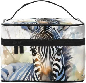 Makeup Bag for Women Cosmetic Bag Travel Toiletry Bag Cute Zebra Watercolor Make Up Organizer with Handle
