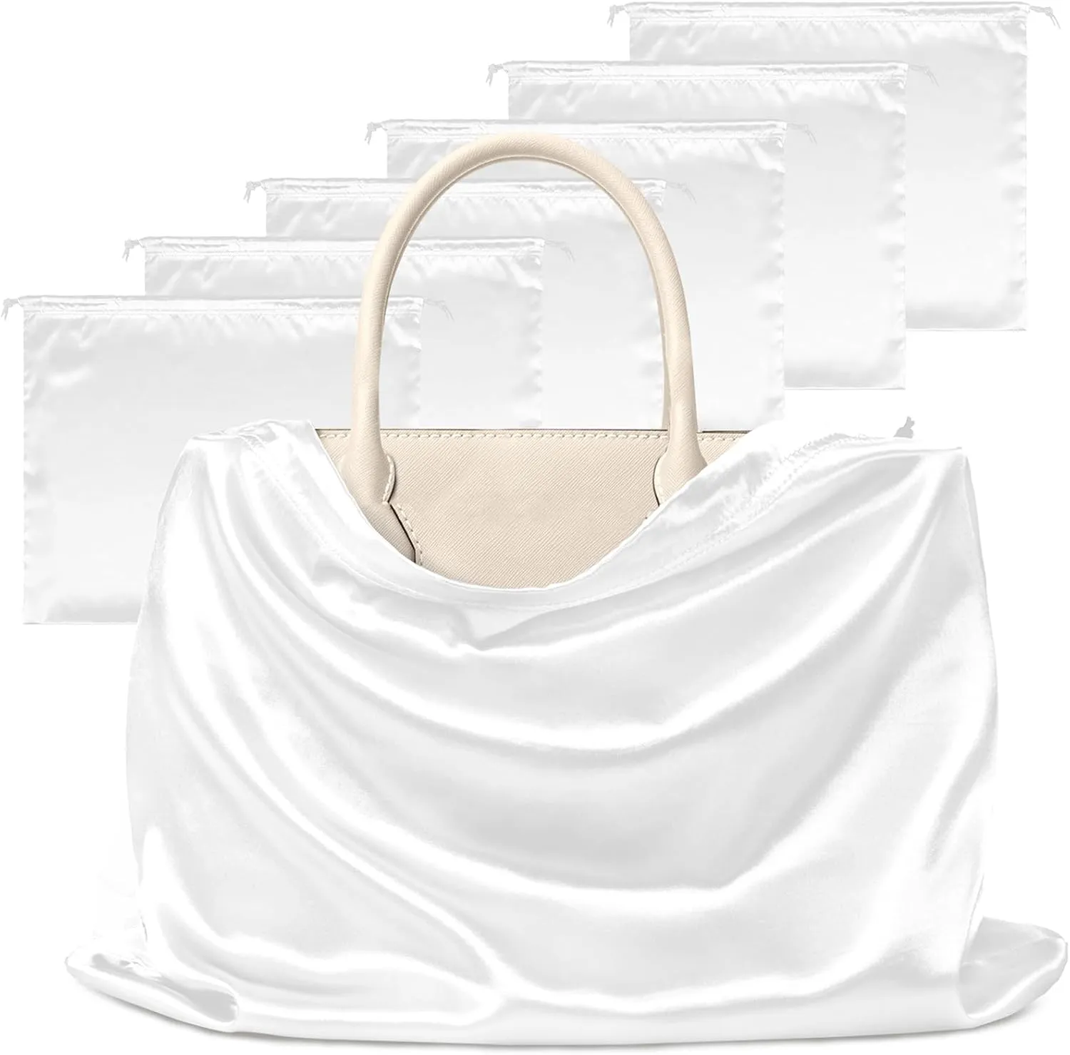 Manyshofu 7 Pack Satin Dust Bags for Handbags & Shoes - White Drawstring Bags, Silk Dust Cover, Protector Travel Storage Pouch (19.6 x 15.7)