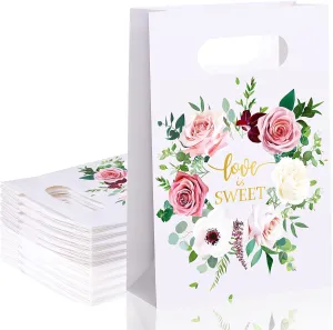 Marspark 60 Pcs Love Is Sweet Bags Wedding Favor Bags Dessert Candy Cooike Treat Bags Wedding Guest Gift Kraft Paper Bags for Bridal Shower Party Supplies