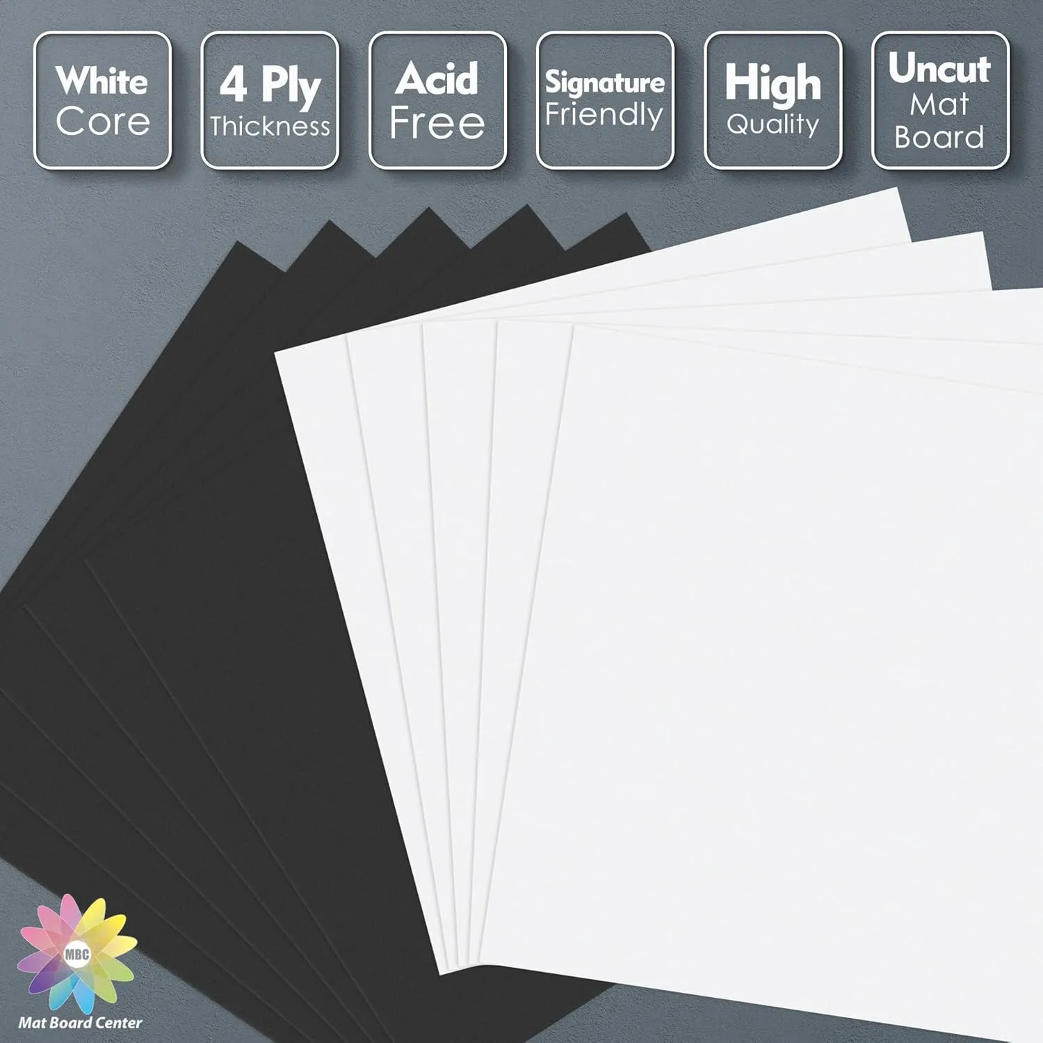Mat Board Center, Pack of 10 12x12 Uncut Matte Boards, White and Black Backing Mat Boards for Prints, Frames, Photos, Crafts