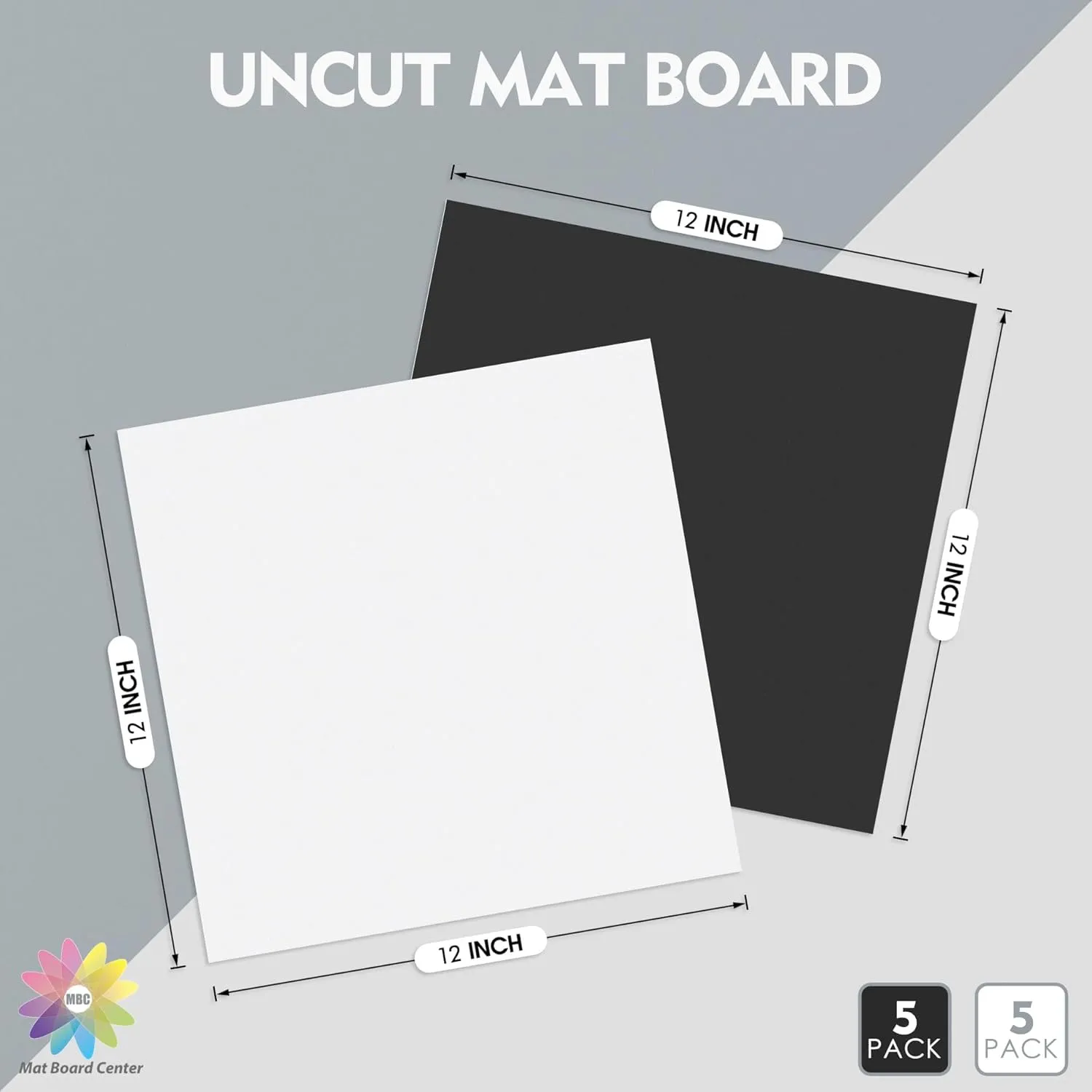 Mat Board Center, Pack of 10 12x12 Uncut Matte Boards, White and Black Backing Mat Boards for Prints, Frames, Photos, Crafts