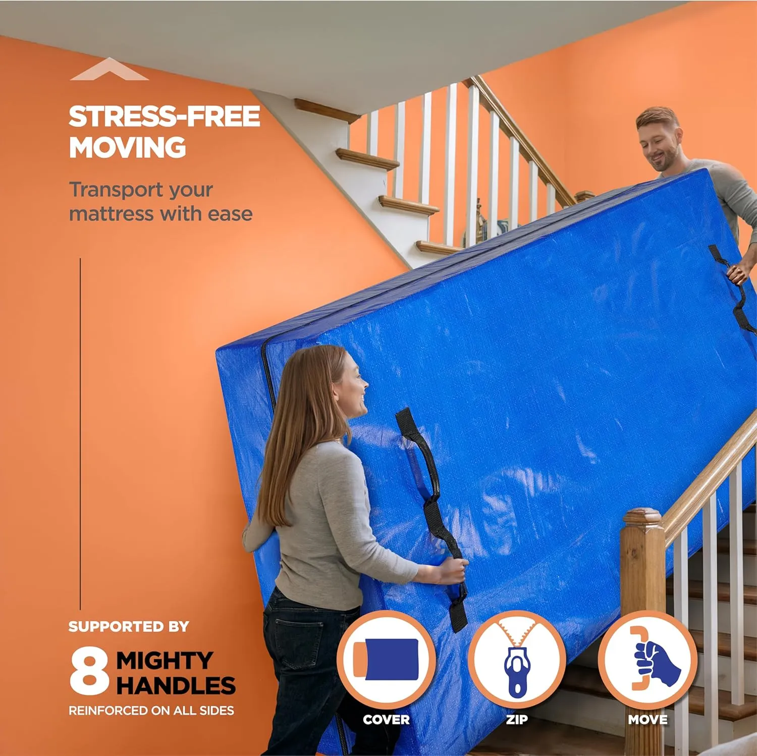 Mattress Bags For Moving With 8 Handles – King Size Mattress Moving Bag – Tear-Proof Mattress Storage Cover With Dual Zippers – Reusable Mattress Moving Bags For Transport & Storage Mattress Protector