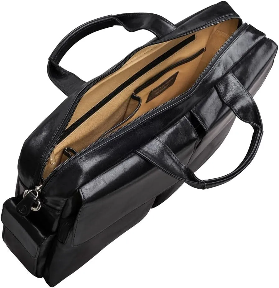 Maxwell Scott - Mens Luxury Light Leather Business Briefcase and Padded Shoulder Strap - Made in Italy - The Lagaro