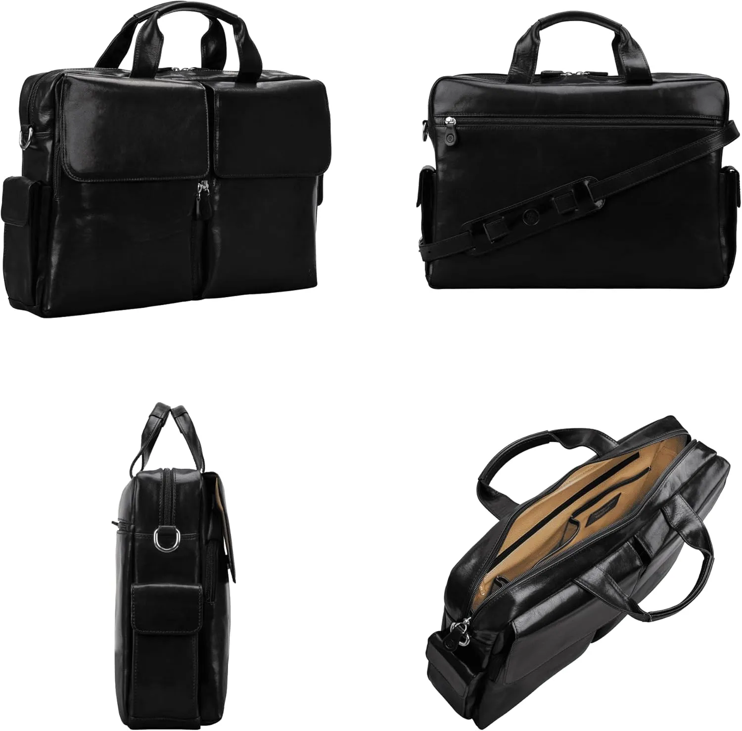 Maxwell Scott - Mens Luxury Light Leather Business Briefcase and Padded Shoulder Strap - Made in Italy - The Lagaro