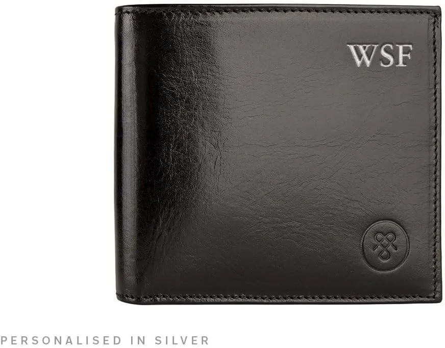 Maxwell Scott - Personalized Luxury Leather RFID Billfold Wallet for Men - Handmade in Italy - The Vittore RFID Black