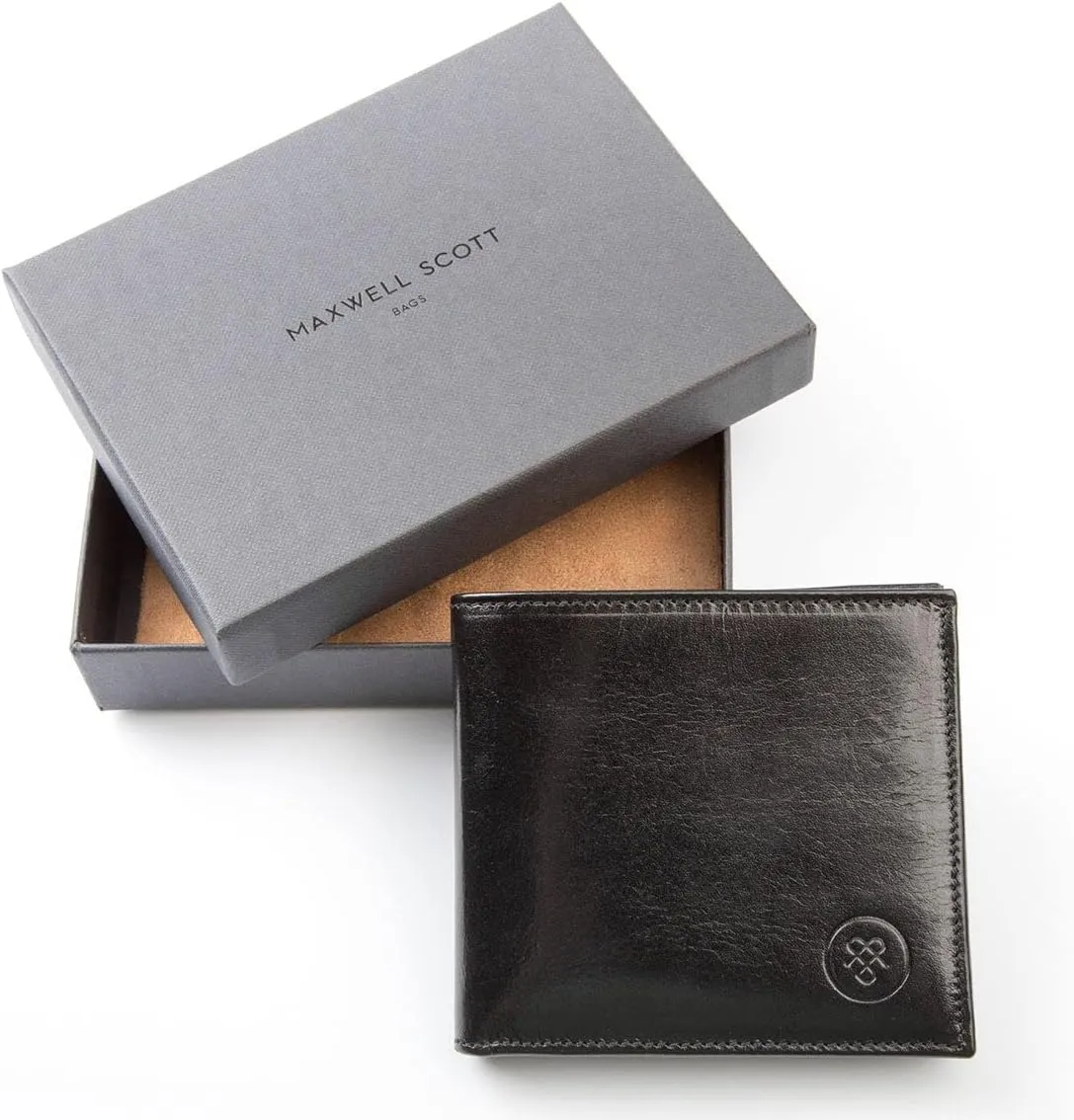 Maxwell Scott - Personalized Luxury Leather RFID Billfold Wallet for Men - Handmade in Italy - The Vittore RFID Black