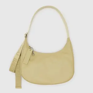 Medium Recycled Leather Crescent Bag- Straw