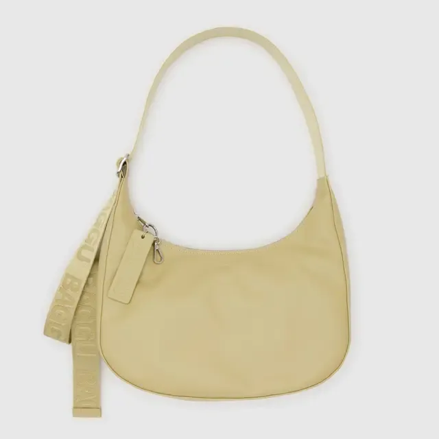 Medium Recycled Leather Crescent Bag- Straw