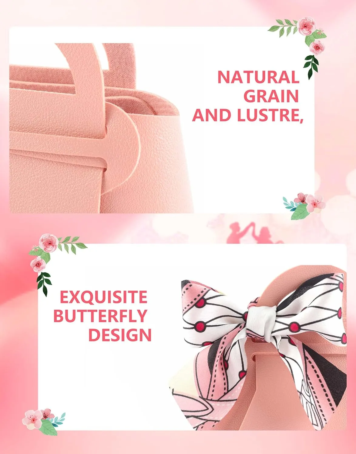 MEIKLE 12 Pack PU Leather Ribbon Candy Gift Bags Wedding Candy Box Birthday Party Favor Bags for Baby Showers Christmas Halloween (Pink,12pcs)