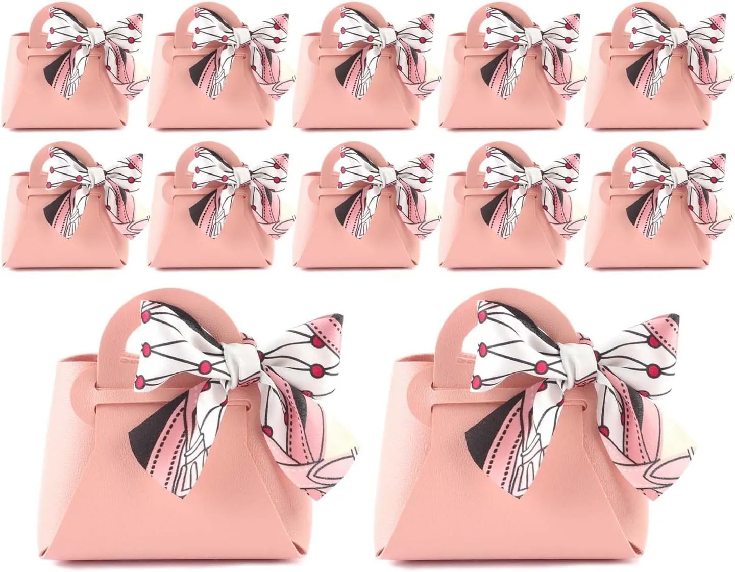 MEIKLE 12 Pack PU Leather Ribbon Candy Gift Bags Wedding Candy Box Birthday Party Favor Bags for Baby Showers Christmas Halloween (Pink,12pcs)