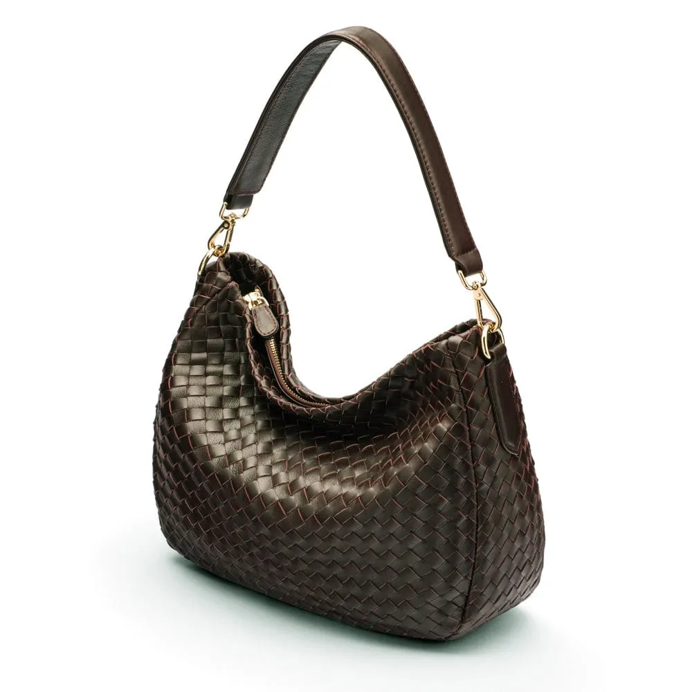 Melissa Slouchy Leather Woven Bag - Brown