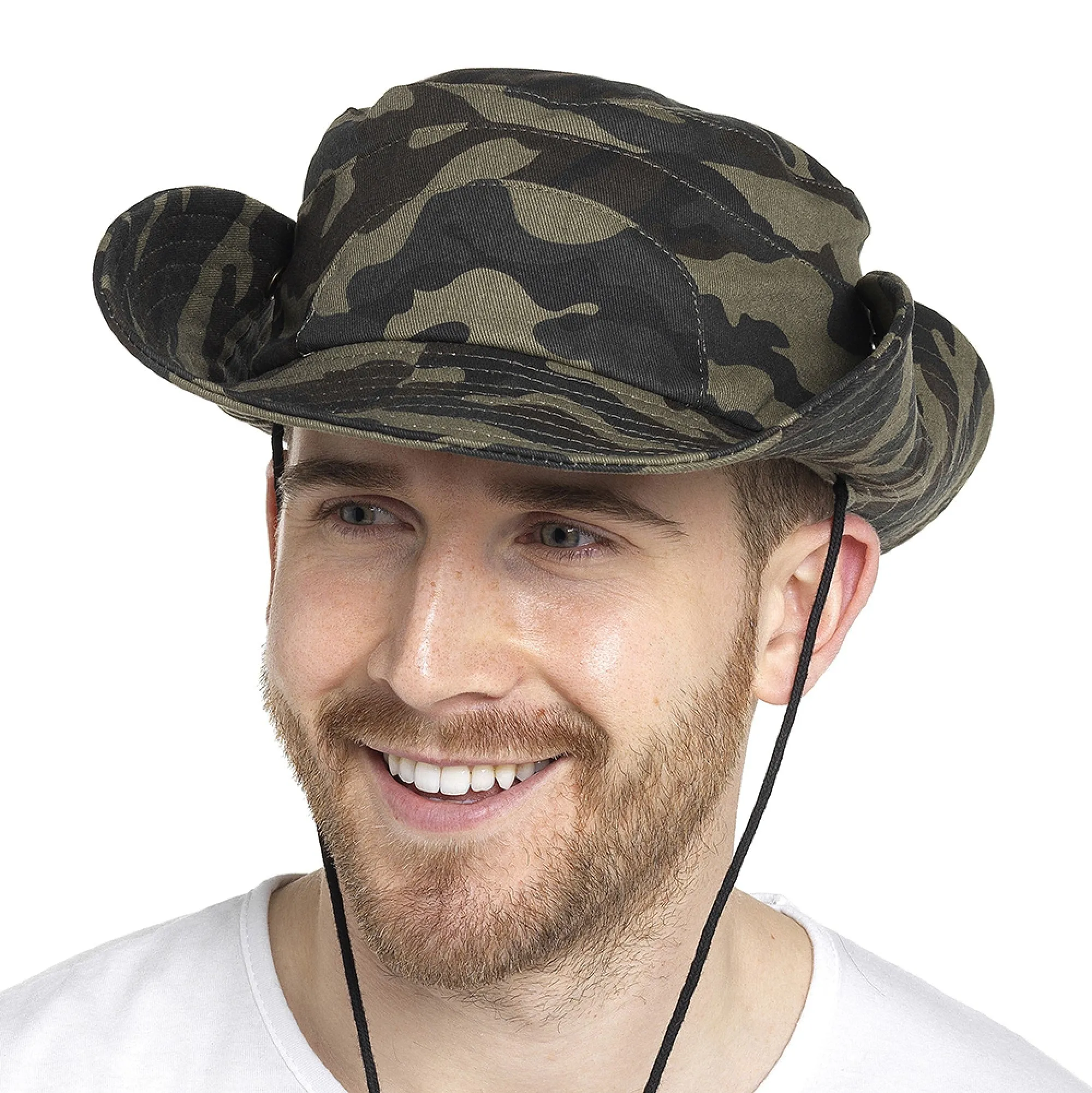 Men's Camo Print Wide-Brimmed Cowboy Hat Safari Bush Sun Hat