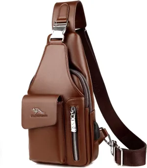 Men's Leather Sling Bag Chest Shoulder Bags Anti-theft Backpack Purse