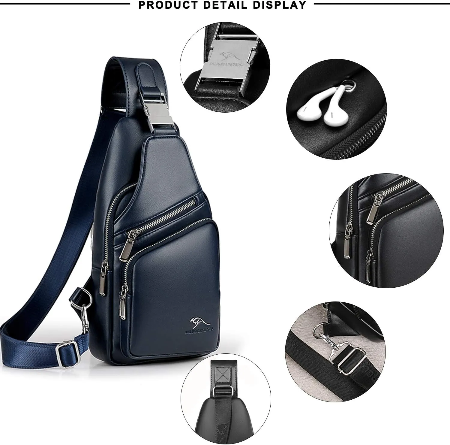 Men's Leather Sling Bag Chest Shoulder Bags Anti-theft Backpack Purse