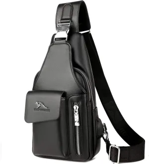 Men's Leather Sling Bag Chest Shoulder Bags Anti-theft Backpack Purse