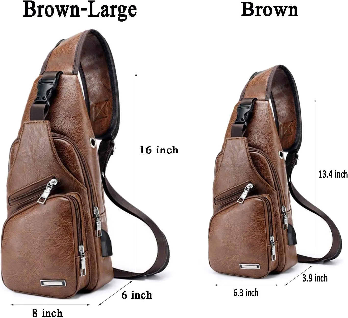 Men's Sling Bag, Business Leather Shoulder Backpacks Campus Travel Crossbody Bag with USB Charging Port