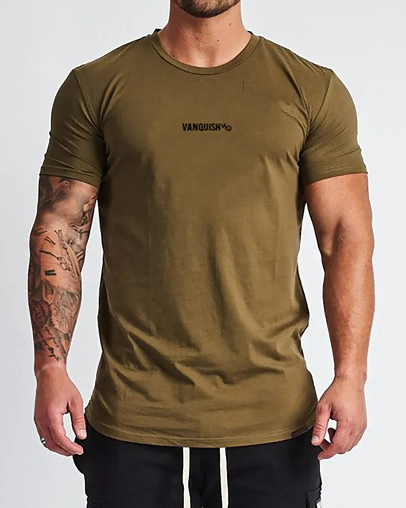 Men's Solid Color Printed Sports Wear T-shirt M-2XL