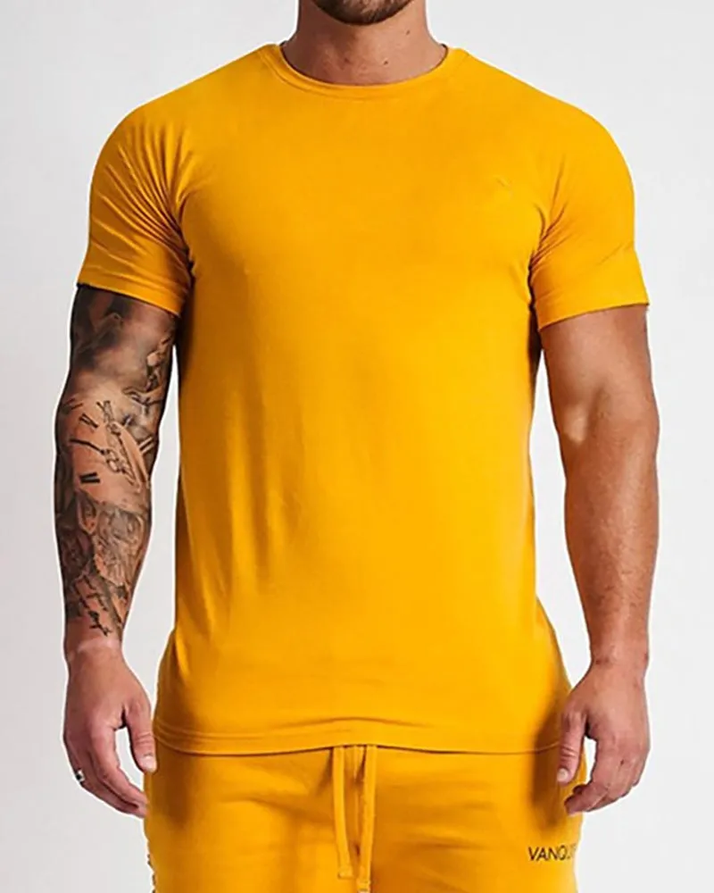 Men's Solid Color Printed Sports Wear T-shirt M-2XL