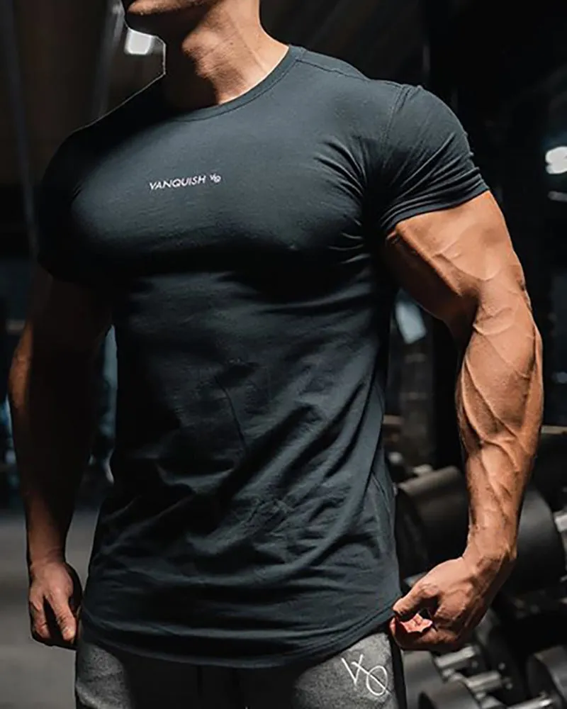 Men's Solid Color Printed Sports Wear T-shirt M-2XL
