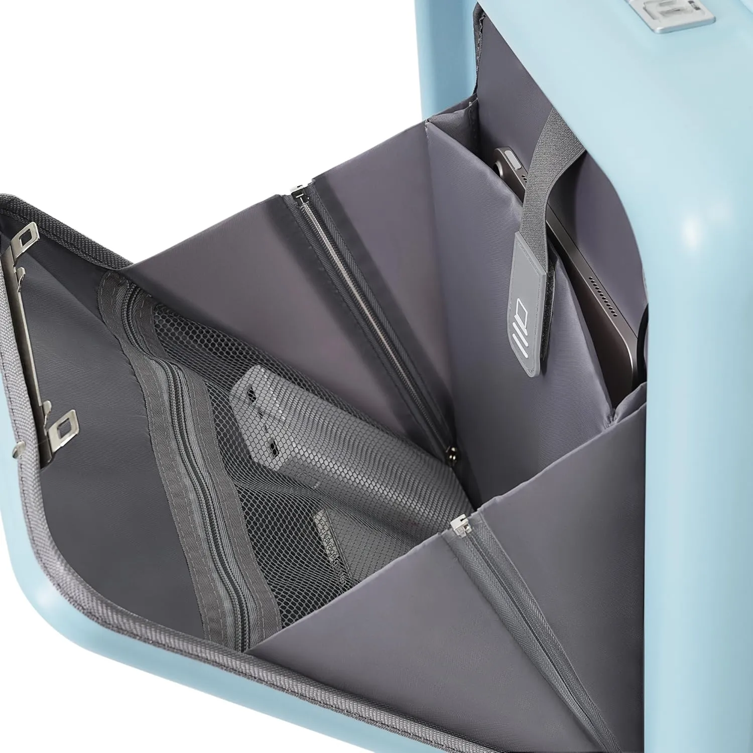 Merax 3Pc Suitcase Sets Front Opening with USB Port Hardshell Carry On Luggage with Cup Holder, Light Blue, 20/24/28 in