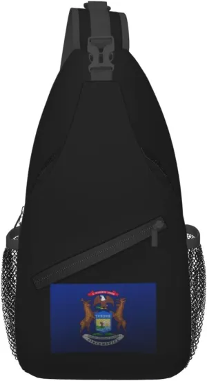 Mesh Style Flag Of Michigan Crossbody Bags For Women Men Chest Backpack Gym Shoulder Bag Travel Outdoor Sports Casual Crossbody Bags