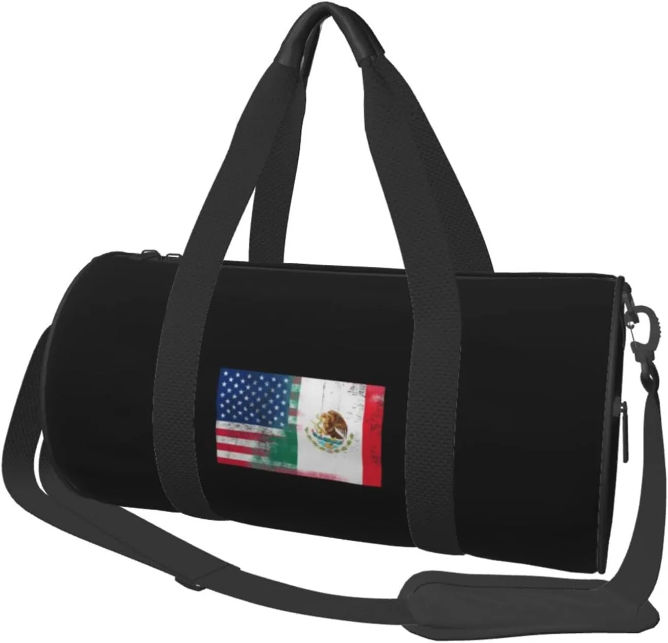 Mexican American Flag Convertible Garment Bag with Shoulder Strap, Carry on Garment Duffel Bag for Men Women - Rolling Foldable for Travel Luggage Bags (Black)