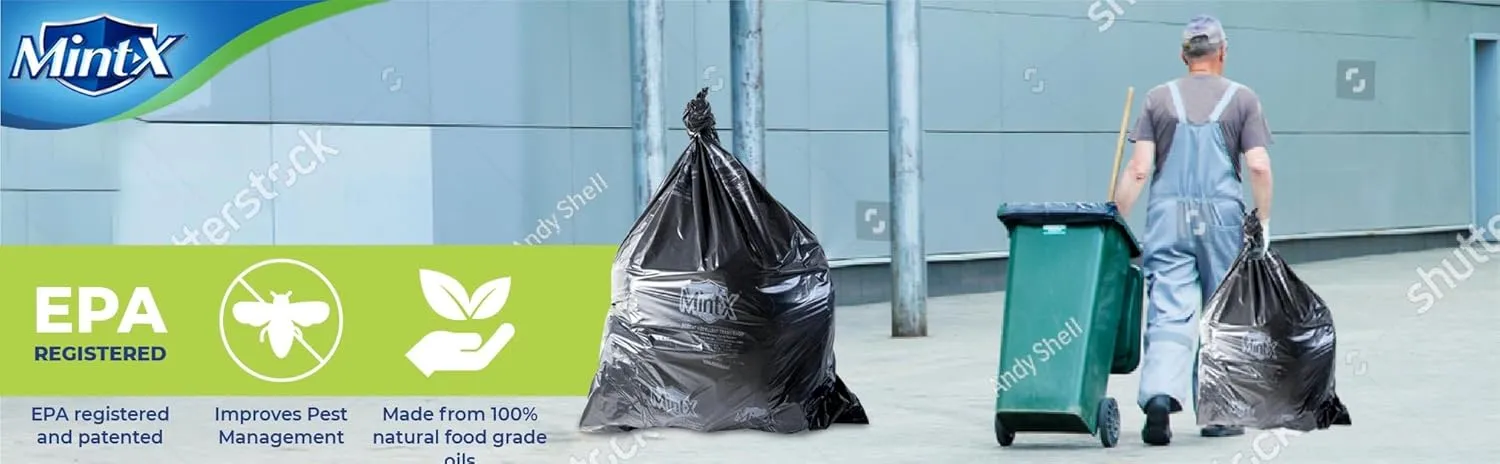 Mint-X Rodent Repellent Trash Bags, 1.3 Mil, Flat Seal, 46" Height x 33" Length, Black (Pack of 100) - MX3346XHB